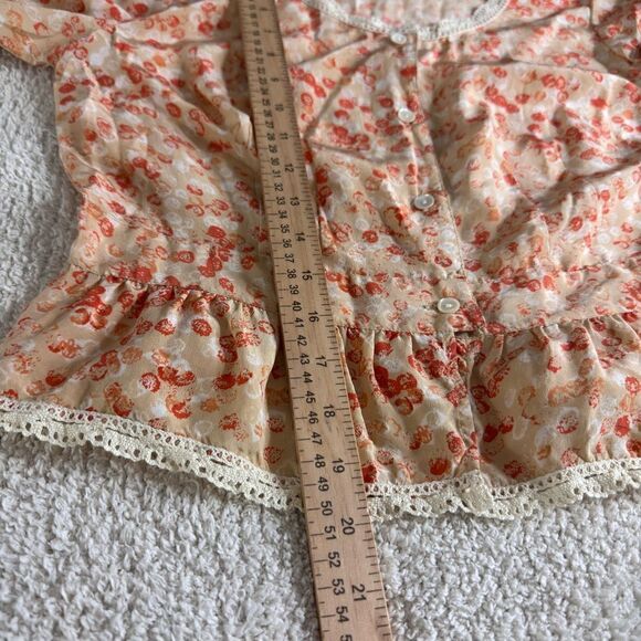 Snak Top Womens Sz 10 Silk floral lace trim Embroidered Boho Blouse Cottagecore - Picture 10 of 10